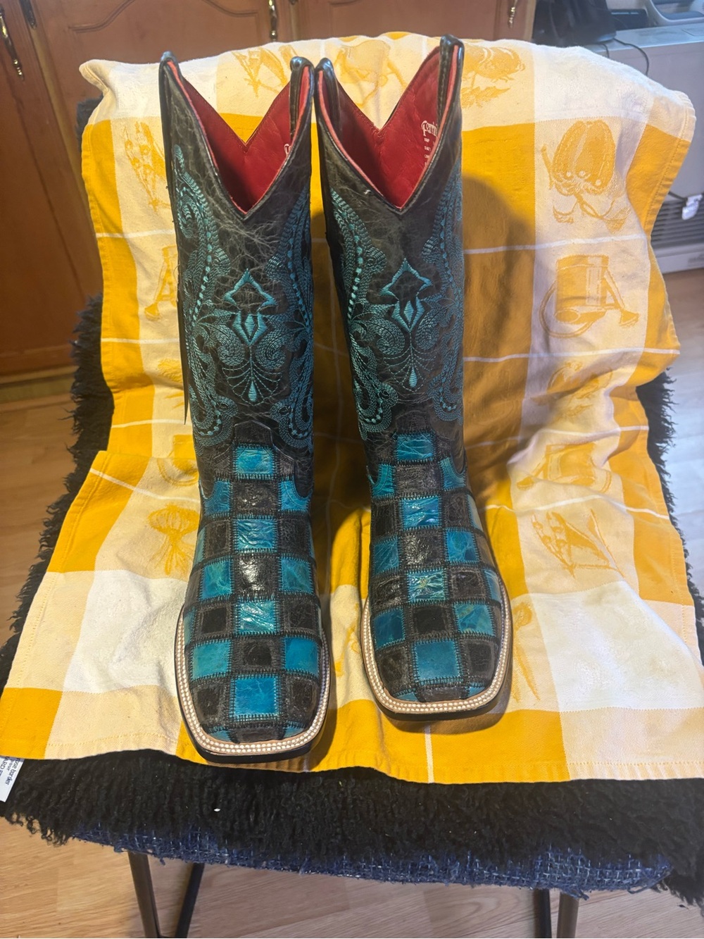 Ferrini turquoise patchwork boots size 10